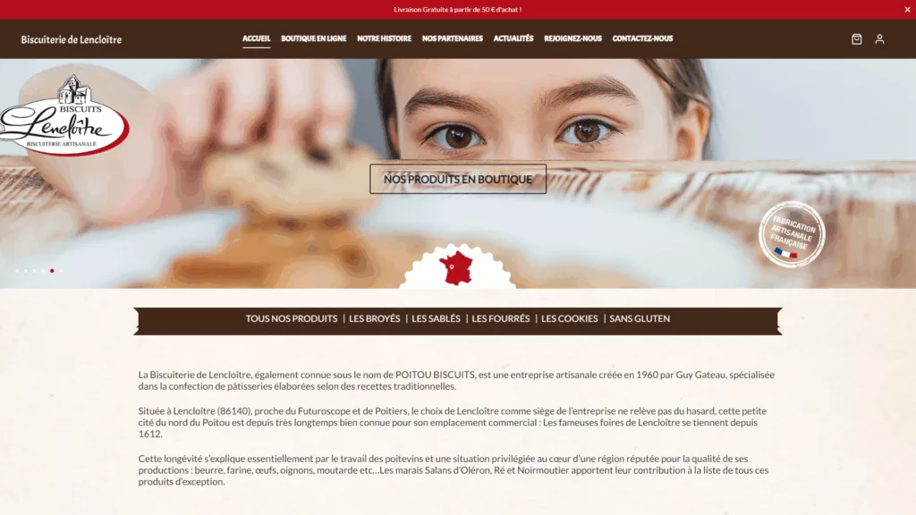 Site e-commerce Biscuiterie de Lencloître