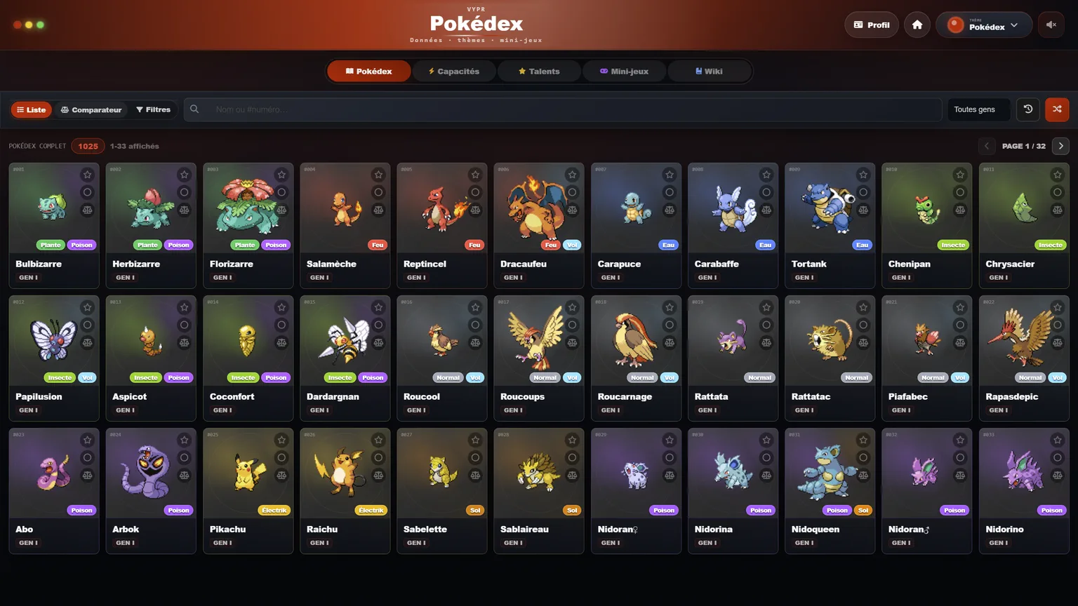 Site interne Dexoria Pokédex